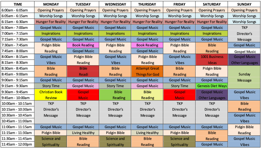 TKP Radio Weekly Programme Schedule