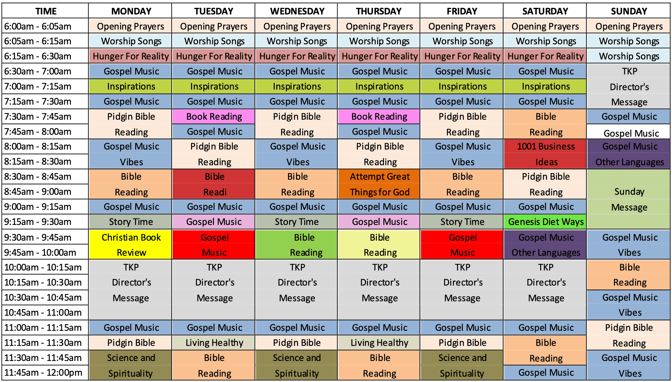 TKP Radio Weekly Programme Schedule